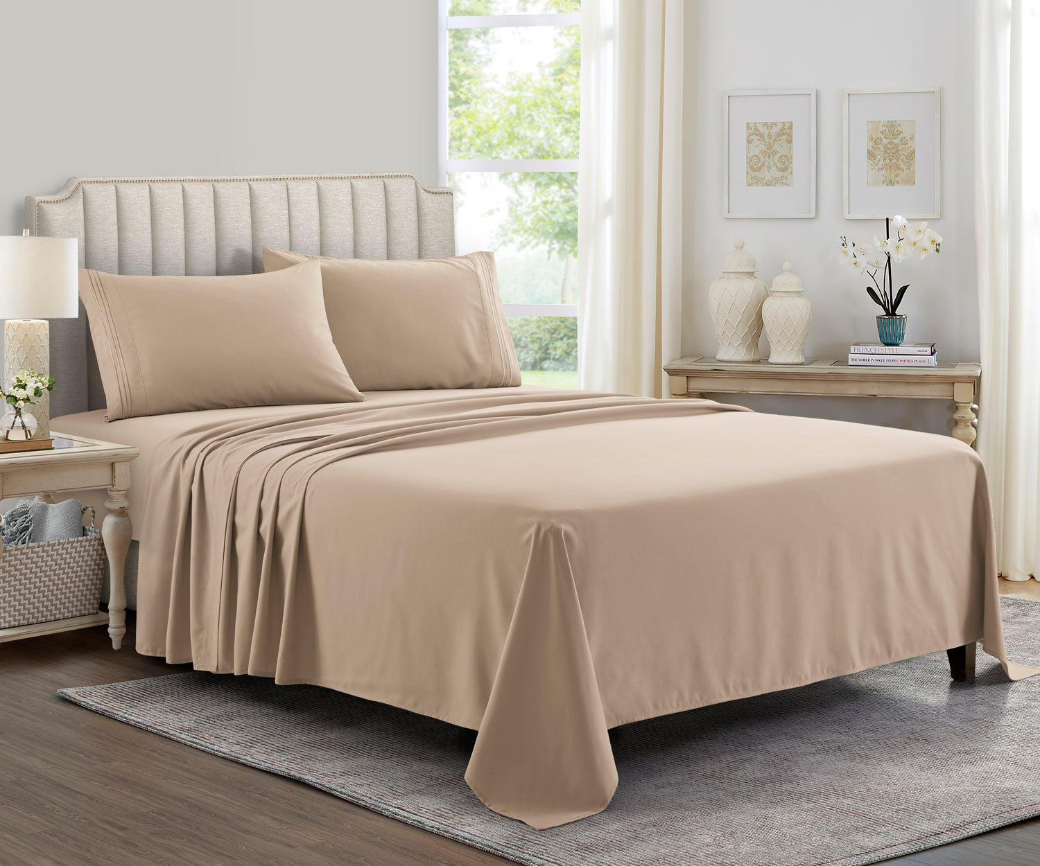 Bed Sheet Set Beige Supreme Collection, all Sizes Available, Deep Pockets, 10 colors available, Yamel Home