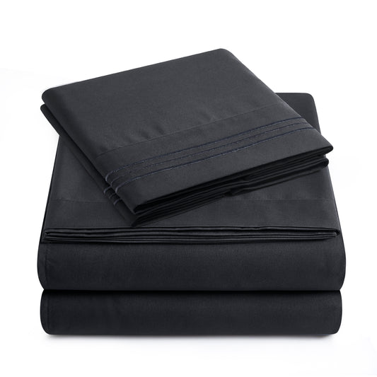 Bed Sheet Set Black Supreme Collection, all Sizes Available, Deep Pockets, 10 colors available, Yamel Home