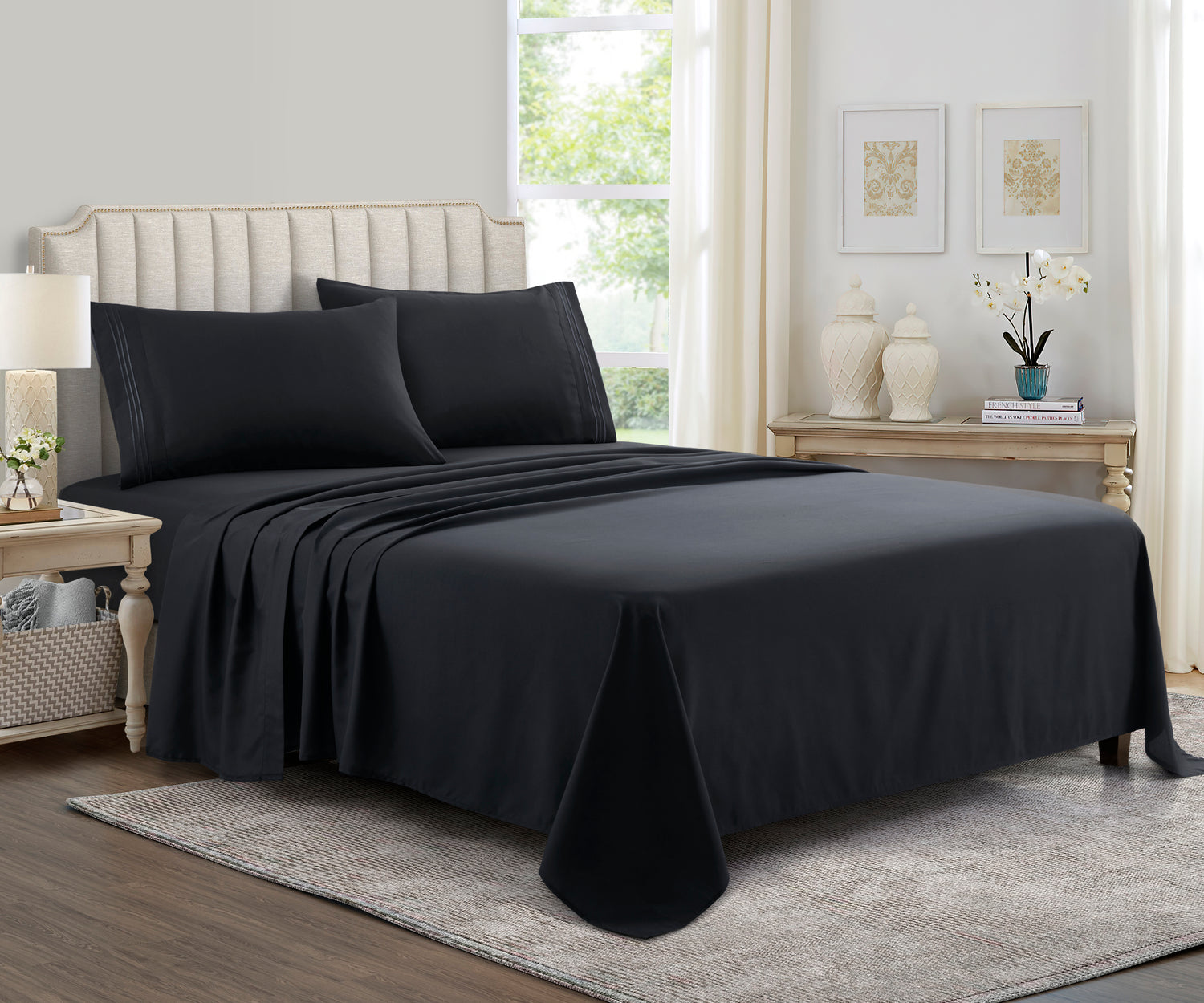 Bed Sheet Set Black Supreme Collection, all Sizes Available, Deep Pockets, 10 colors available, Yamel Home