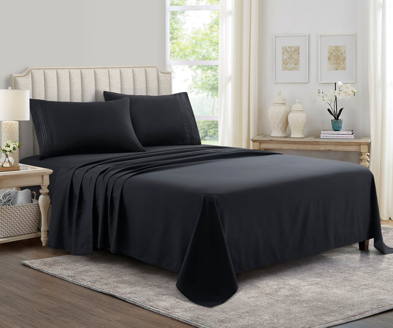 Bed Sheet Set Black Supreme Collection, all Sizes Available, Deep Pockets, 10 colors available, Yamel Home