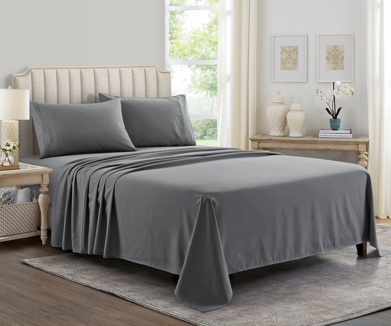 Bed Sheet Set Dark Grey Supreme Collection, all Sizes Available, Deep Pockets, 10 colors available, Yamel Home