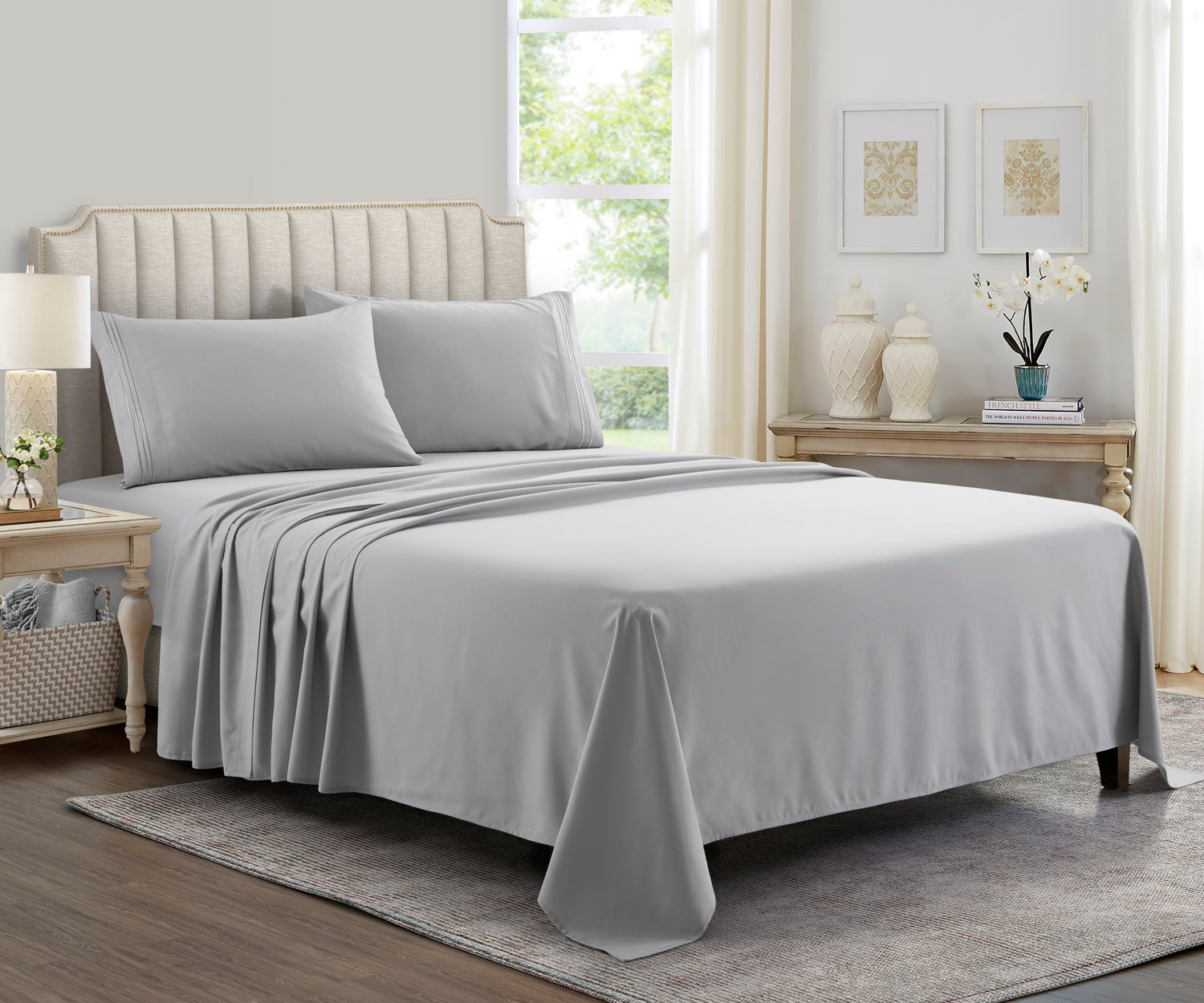 Bed Sheet Set Light Grey Supreme Collection, all Sizes Available, Deep Pockets, 10 colors available, Yamel Home